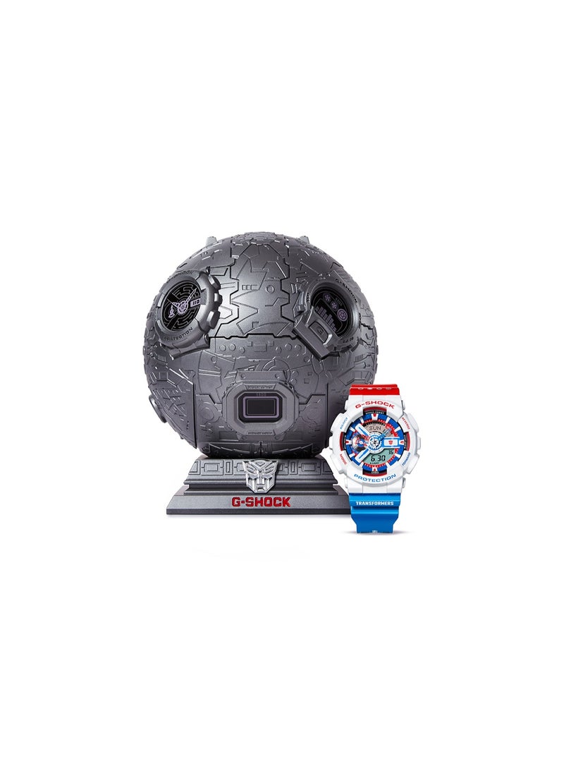 CASIO ساعة كاسيو جي شوك x إصدار ترانسفورمر GA-110OPT22-7BFT التناظرية الرقمية للرجال | مقاومة للصدمات | مقاومة للماء حتى 200 متر | حزام من الراتينج الأبيض - Image 4